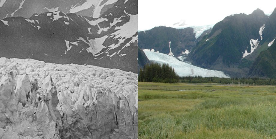 Ледник на Аляске 10 лет назад и сейчас. Фото: USGS