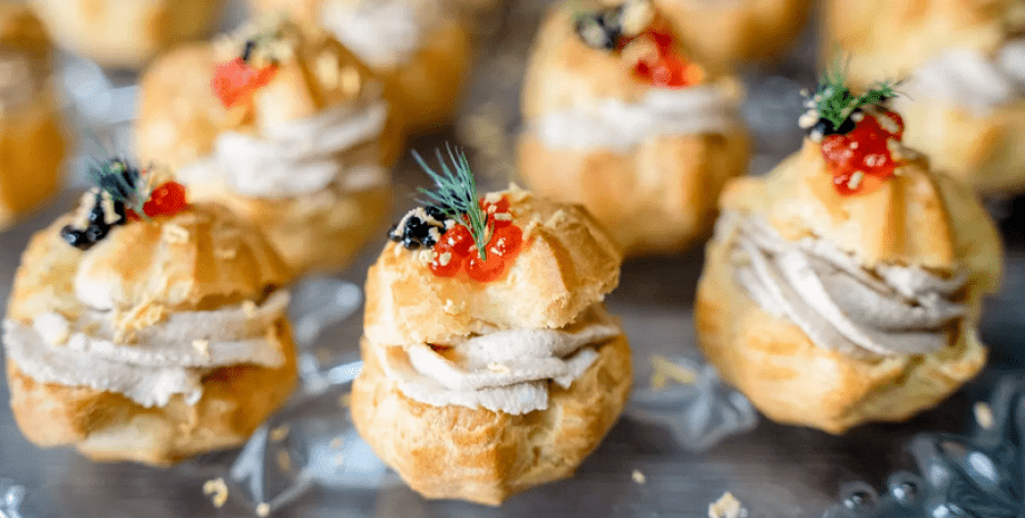 профитроли профитроли, начинка, красная икра, закуска, блюдо