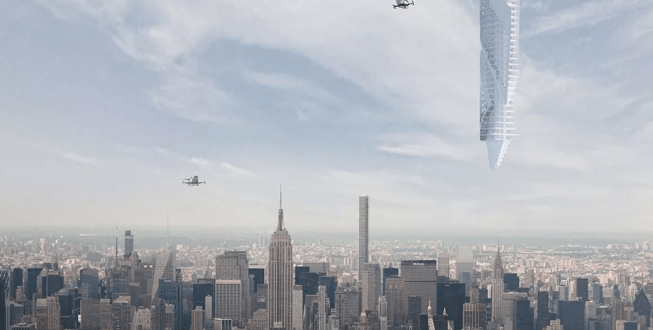 Подвесной небоскреб, астероид, проект небоскреба, астероид, будет свисать с астероида, МКС, здание на на орбите, летающий небоскреб