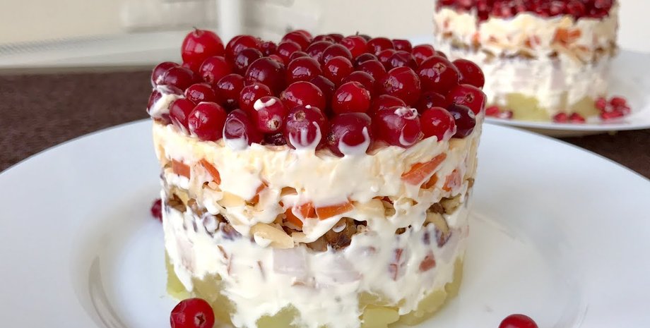 салат с клюквой, вкусный салат, праздничный салат