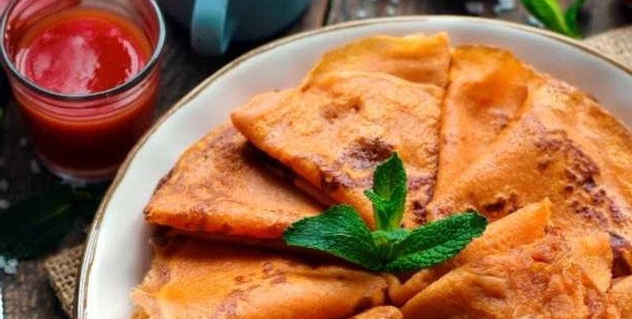 Блины на томатном соке, блины, блины рецепт