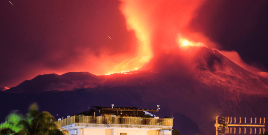 Извержение вулкана Этна 13-14 декабря 2020 года, вулкан Этна, извержение, лава