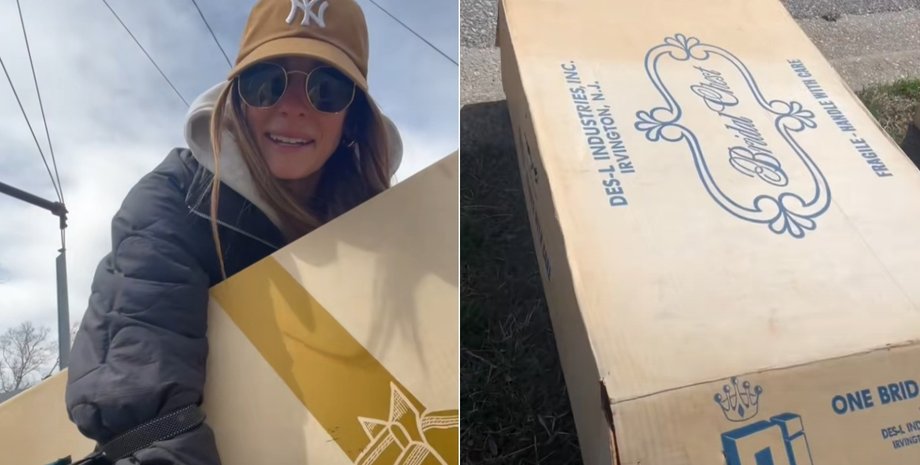 Дівчина знайшла сукню, коробка на вулиці, унікальна реліквія, стара сукня, картонна коробка, коробка на вулиці, весільна сукня, сукня 1987 року