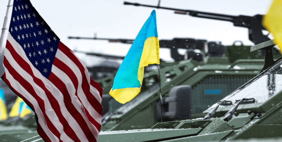 Військова техніка, прапори України та США