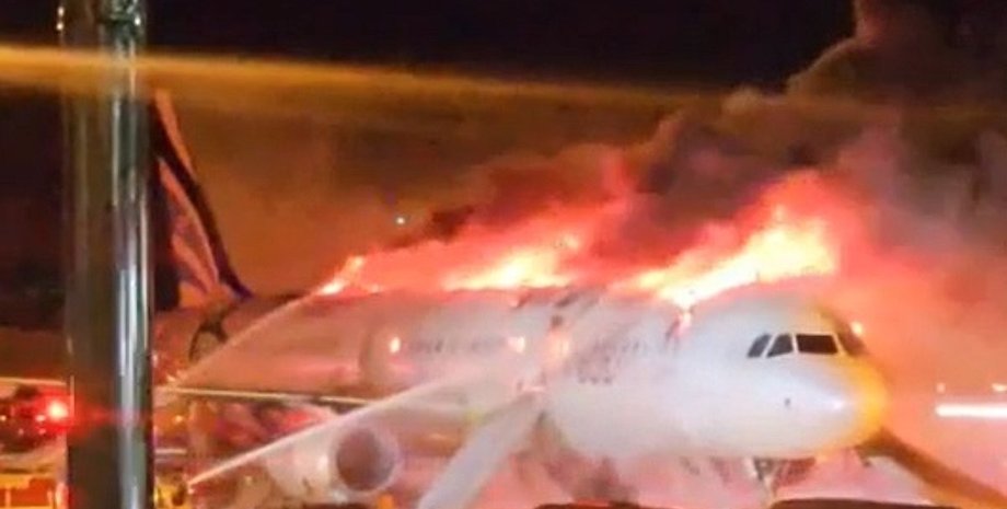 самолет, огонь, пожар