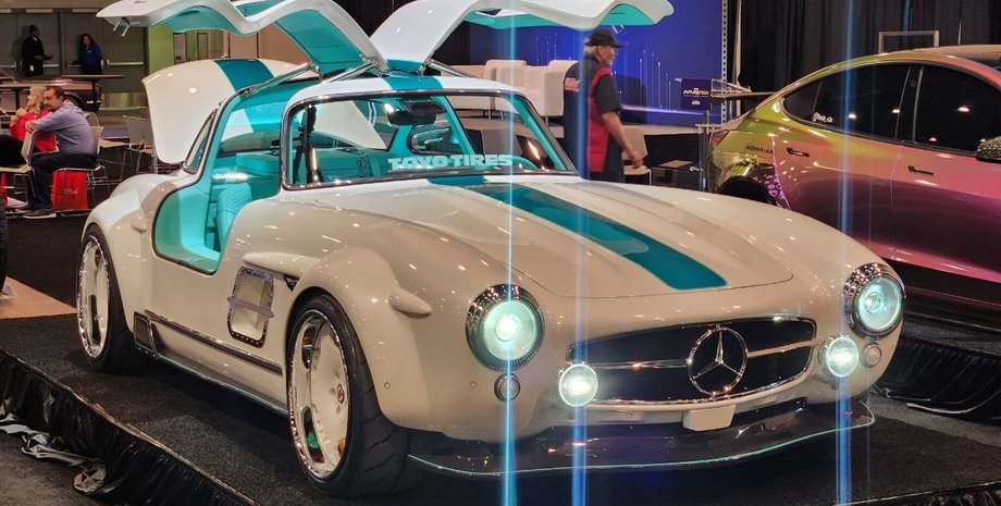 Mercedes 300SL, Tesla Model 3, Mercedes 300 SL Gullwing, тюнінг Tesla, Електромобіль Tesla