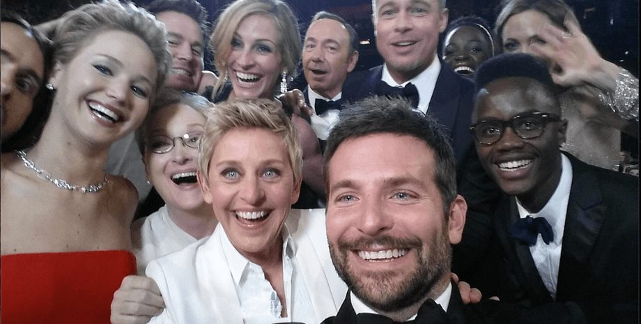 проклятое селфи на оскаре, оскар 2024, брэд питт и анджелина джоли, брэдли купер маэстро, мэрил стрип, люпита нионго