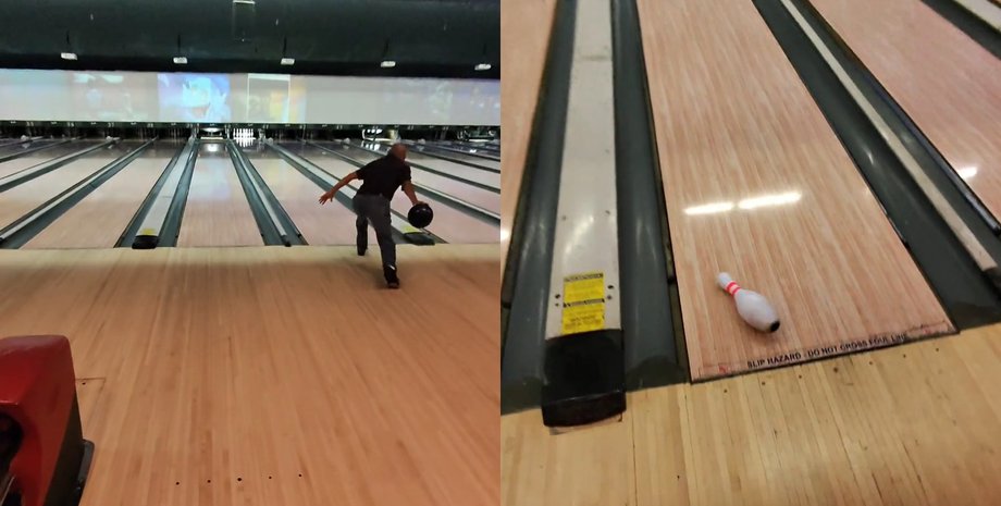 Друзья успешно играли в боулинг, пока не произошел курьезный момент