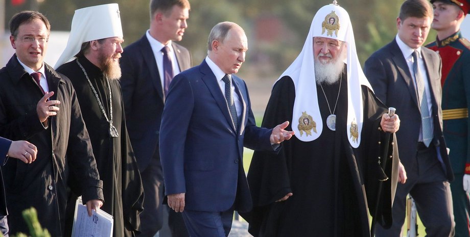 Президент РФ Владимир Путин, путин с патриархом кириллом, путин с мединским