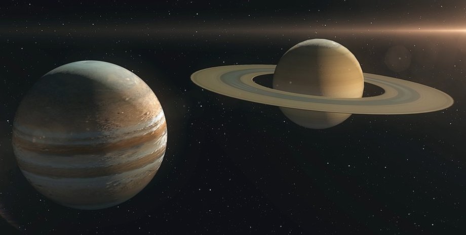 Сатурн, Юпитер, космос, иллюстрация