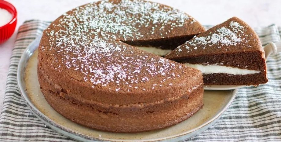 Шоколадный торт с кокосовым кремом Шоколадный торт с кокосовым кремом, шоколадный торт, кокосовый крем, молочный крем