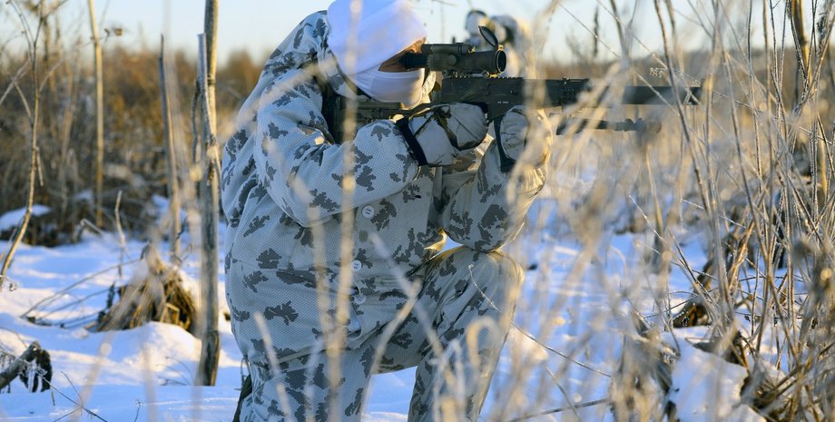 военный, вс рф, маскхалат, оружие, зима
