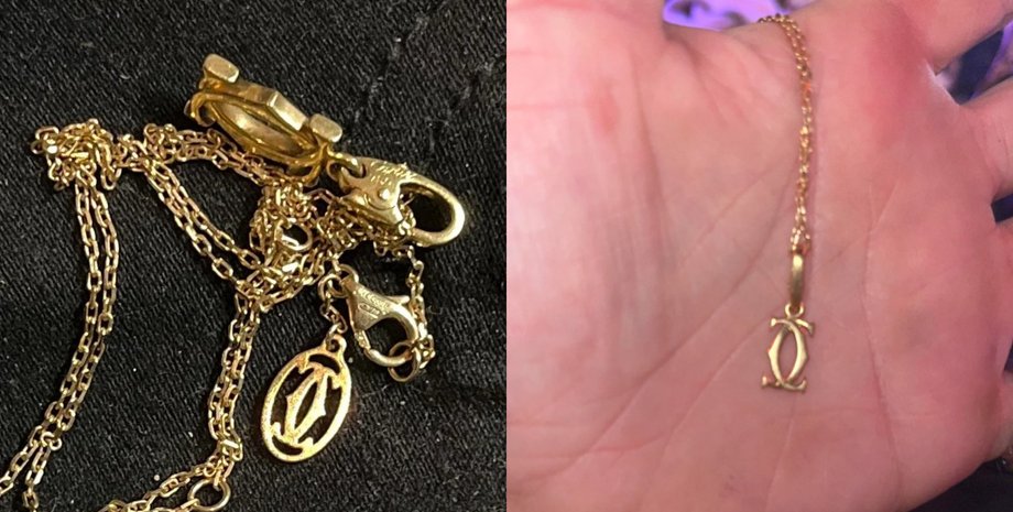 Чоловік знайшов дороге намисто в смітті, сміттєвий дайвінг, цінні речі в смітті, намисто Cartier з 18-каратного золота