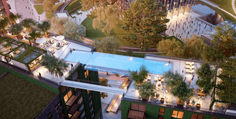 бассейн между зданиями, в лондоне открыли бассейн в воздухе