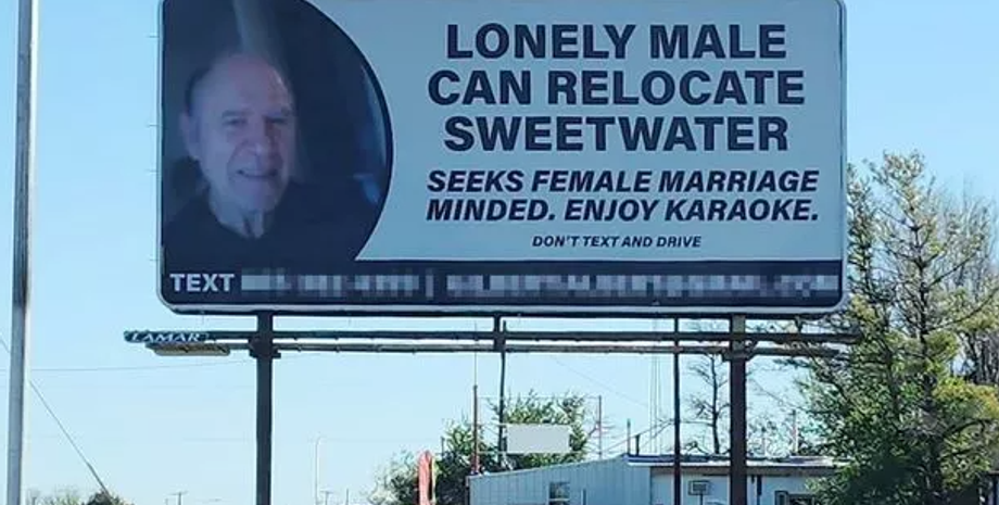 Як знайти кохання, чоловік почав рекламувати себе на білборді, курйози, стосунки, США, способи познайомитися з дівчиною