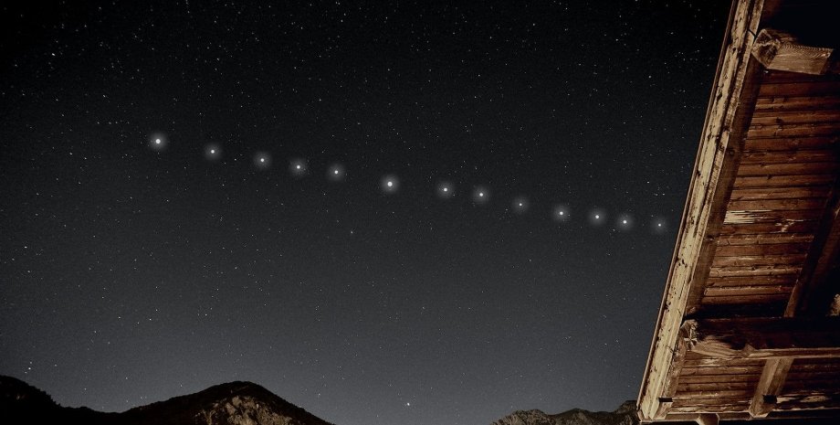 Starlink, супутники, небо, ніч, дах, фото