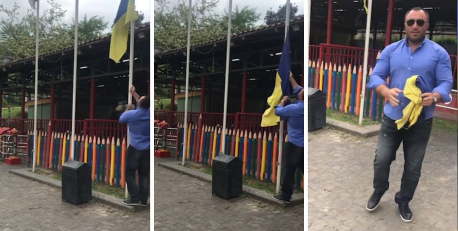 мужчина сорвал украинский флаг
