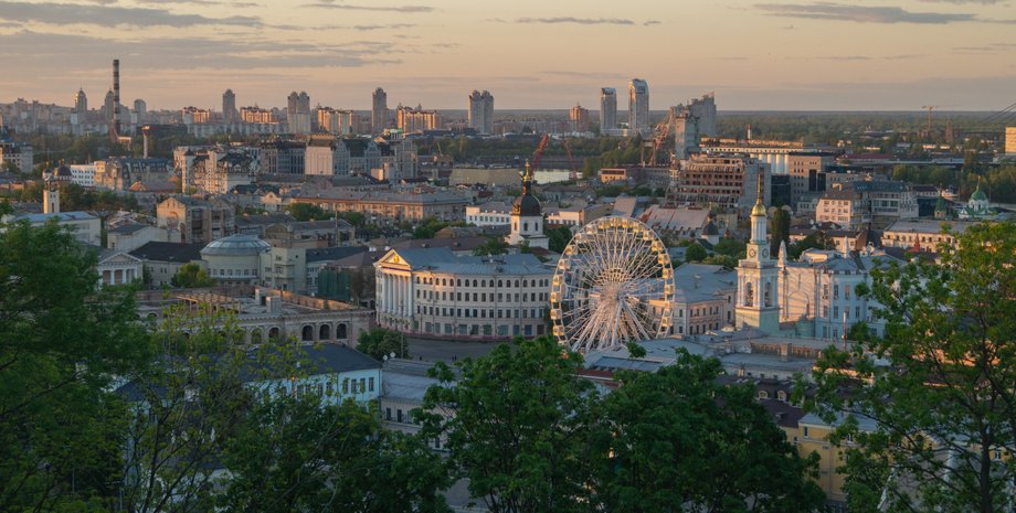 Киев, столица, Украина, весна, город, пейзаж, закат, солнце