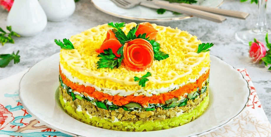 салат, столовые приборы, блюдо, еда