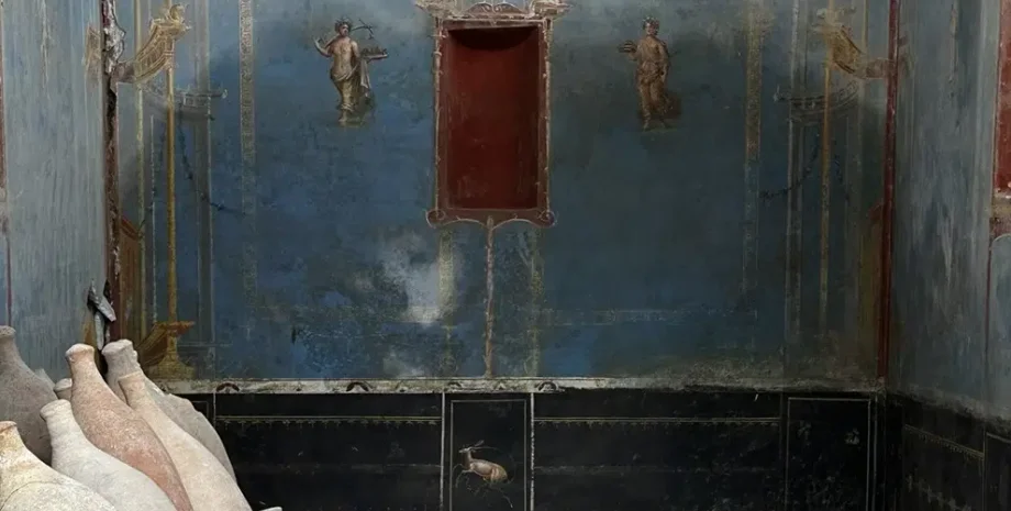 комната, Помпеи, пепел, вулкан, лава, извержение, археология, археологи, город, исследования, исследователи, синий, цвет, ритуал, язычники, времена года, женщины