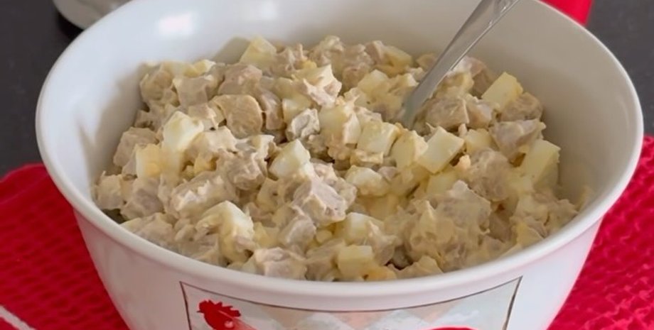 салат, мясной салат, салат с мясом и грибами
