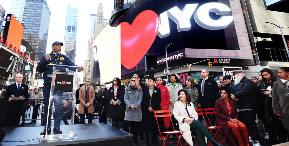 Нью-Йорк, город, логотип, бренд, мэр, губернатор, пресса