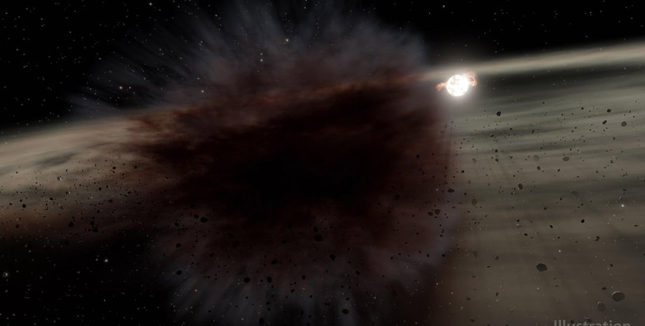 столкновение, космос, небесные тела, облако пыли, фото