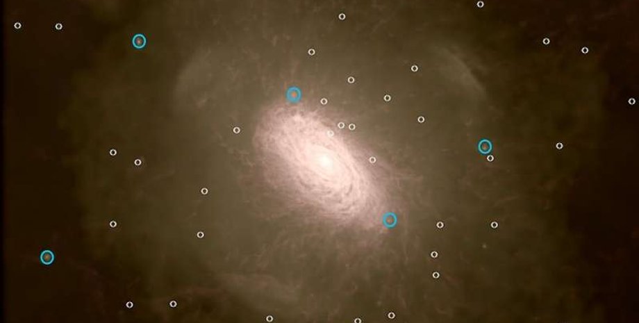 Млечный путь со спутниковыми галактиками - ультратусклыми (белого цвета) и яркими (синего цвета). Компьютерная симуляция: Durham University, Heidelberg Institute for Theoretical Studies, Max Planck Institute for Astrophysics