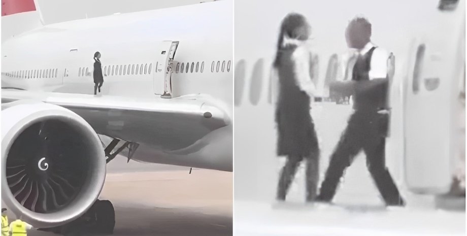 бортпроводники, танец, крыло самолета