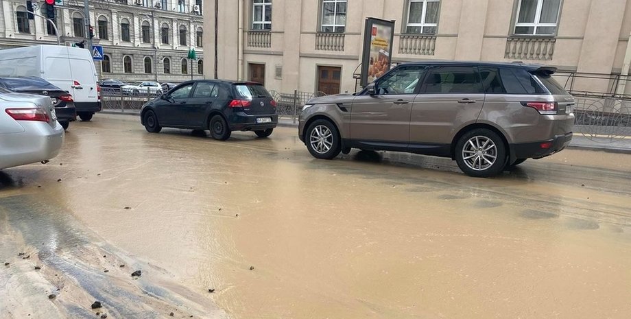 Киев, Пушкинская, водопровод, прорыв, авария,