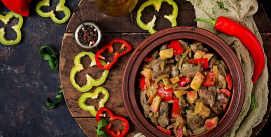 куриная печень, овощи