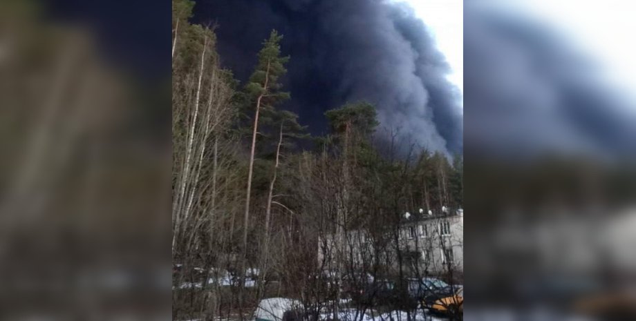 стовп диму під час пожежі у Приморську після атаки дронів 23 березня