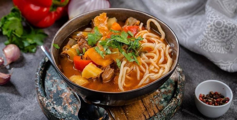 лагман, суп лагман, лапша, мясо, овощи
