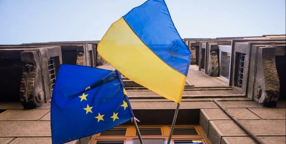 Флаги Украины и Евросоюза, флаг, Украина, ЕС