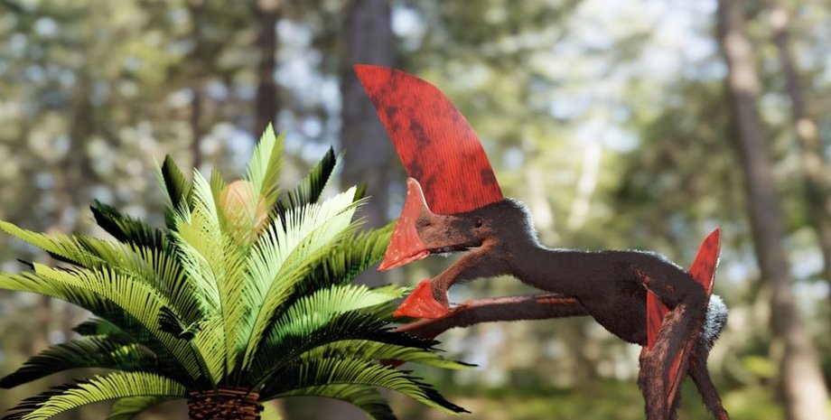 птерозавр, ліс, рослини, малюнок