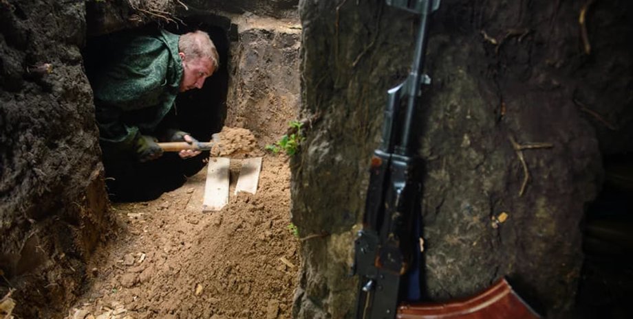 Солдат, окоп, ВС РФ, оборона, война в Украине