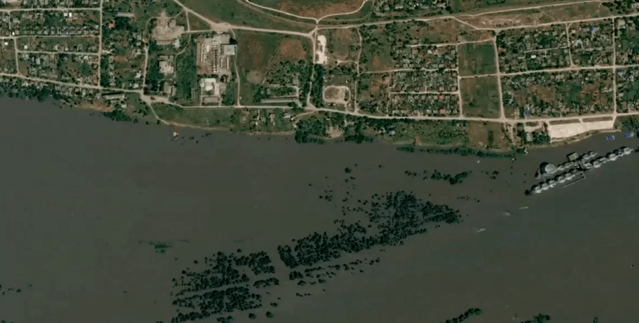 Затопление, Отрадокаменка, Херсонская область, подрыв Каховской ГЭС, спутниковый снимок