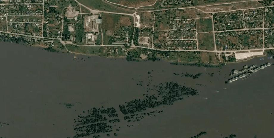 Затопление, Отрадокаменка, Херсонская область, подрыв Каховской ГЭС, спутниковый снимок