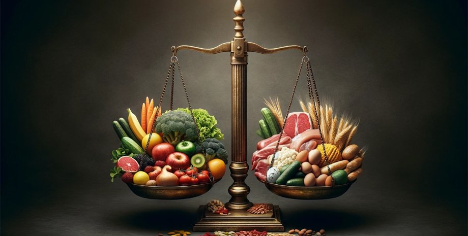 овощи, мясо, фрукты, злаки, весы