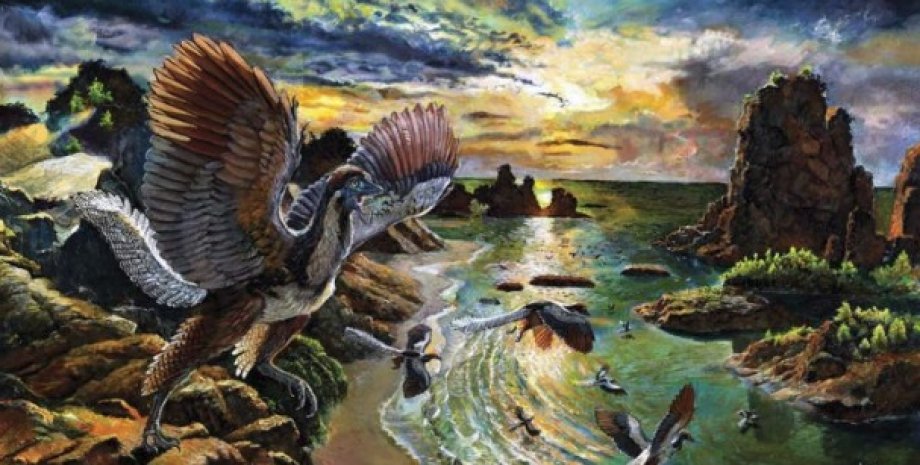 Archaeopteryx albersdoerferi а представлении художника. Иллюстрация: ZHAO CHUANG