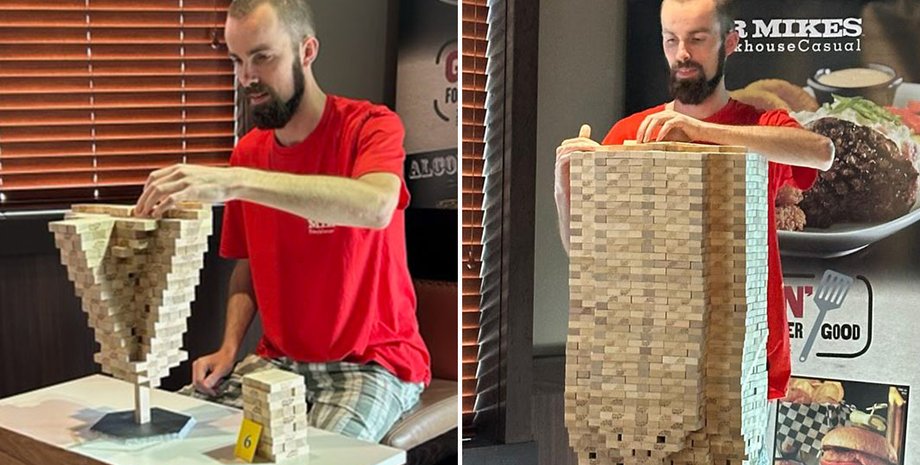 Мужчина составляет Дженгу