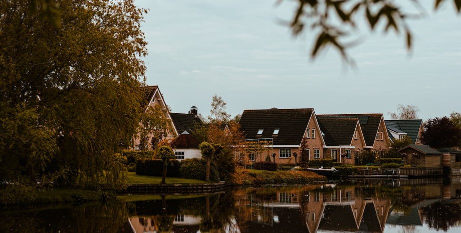 Жилые дома, дома у озера, река, тихий район, конфликт соседей, спор соседей, соседи, месть соседу, посадил деревья,