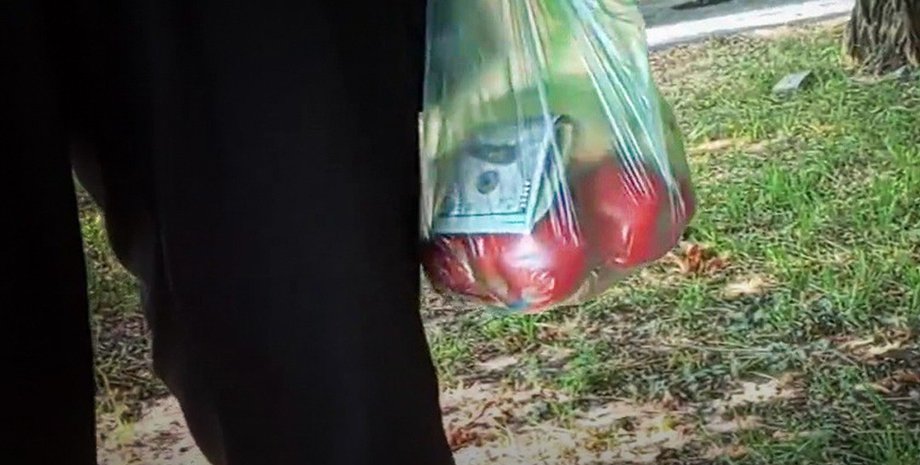 взятка судьи, доллары, пакет с яблоками