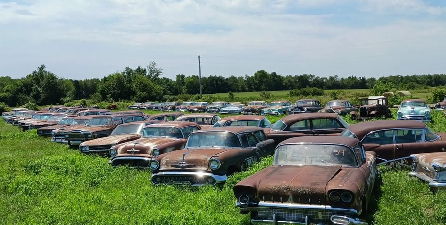 Колекція авто, ретро-авто, занедбані авто, Cadillac Eldorado, Ford Mustang