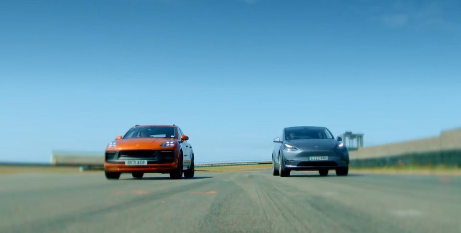 Porsche Macan, Tesla, Tesla Model Y, Видео, Кроссоверы, Электромобили, Заезд, Гонки, Трек