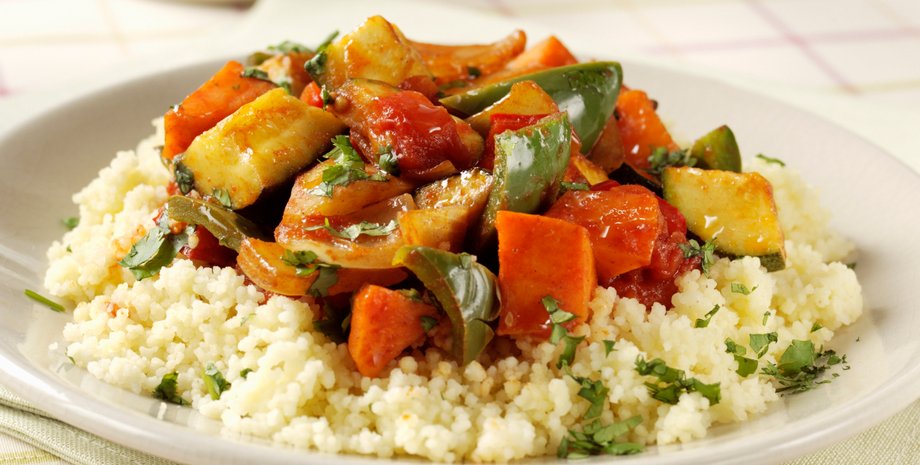 кускус с овощами, ужин, что приготовить на ужин, рецепт кускуса, жареные овощи