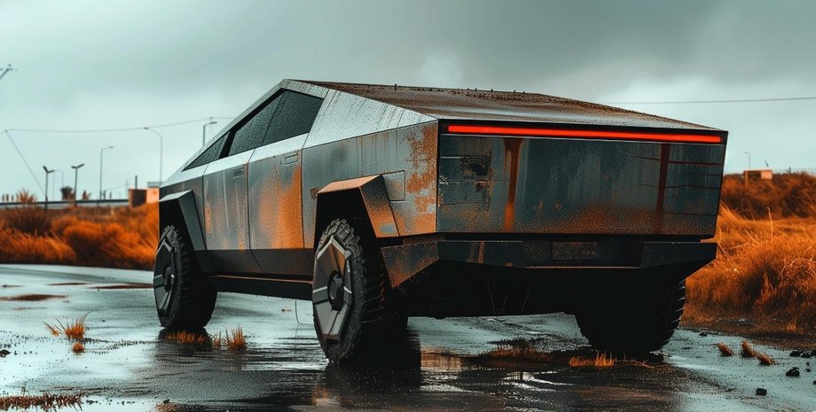 ржавая тесла, Tesla Cybertruck, пикап Tesla Cybertruck, новая Tesla Cybertruck