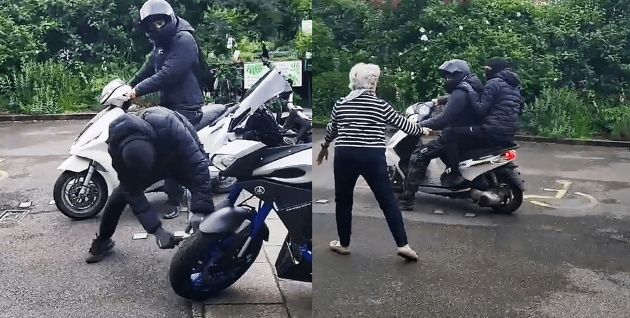 Две пенсионерки остановили грабителей, старушки кричали на грабителей, угон, ограбление, мотоцикл на парковке, спасли от угона
