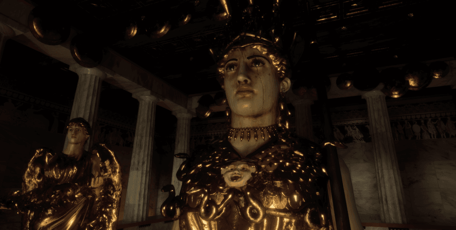 статуя афина модель золото 3д храм богиня свет