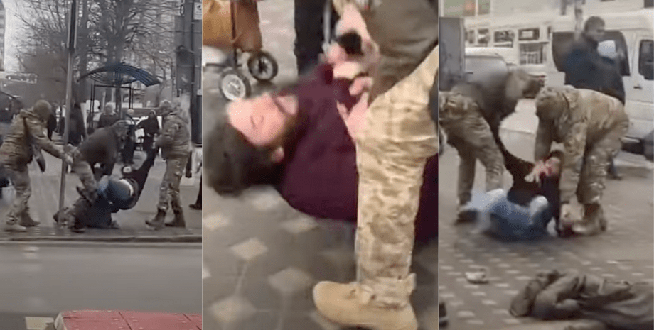 В Одессе повалили на землю жестоко задержанные военные мужчины во время раздачи повесток